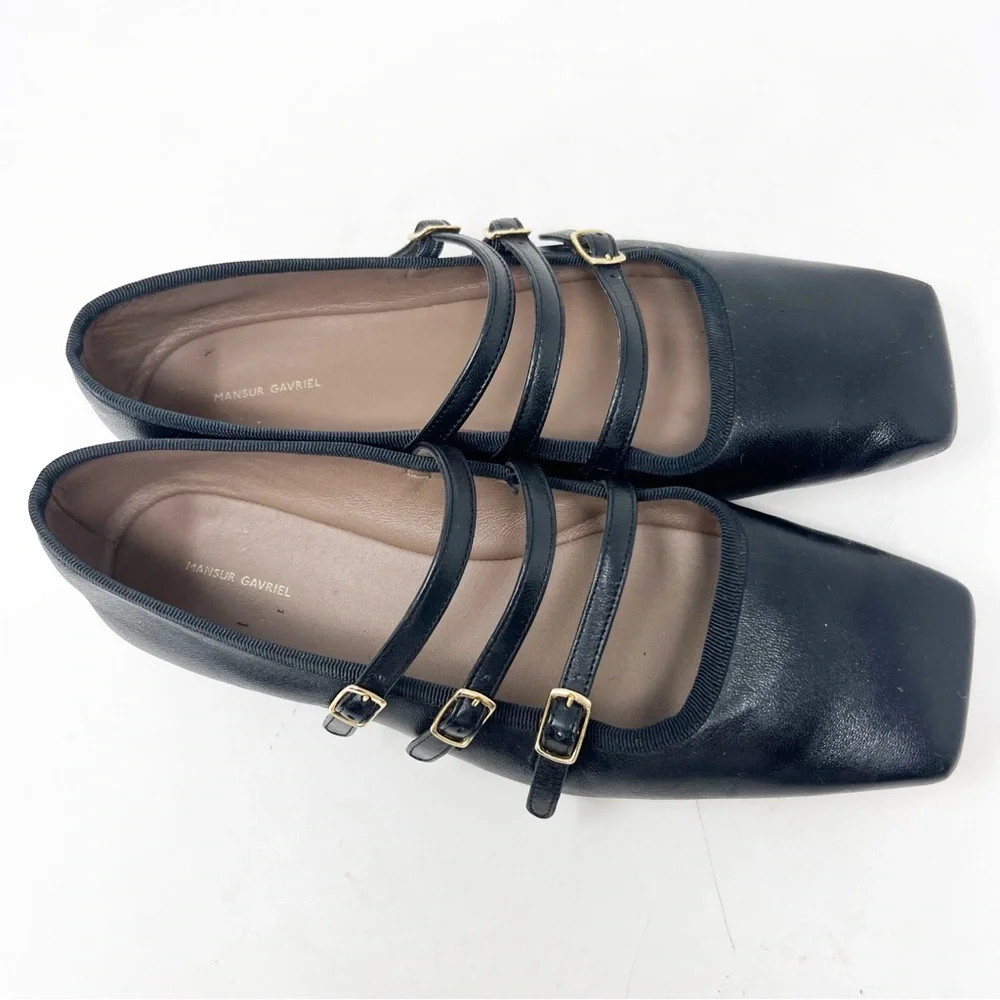 MANSUR GAVRIEL BLACK LEATHER BALLERINA FLATS MARY JANES WOMENS SZ 7.5 - Picture 2 of 12